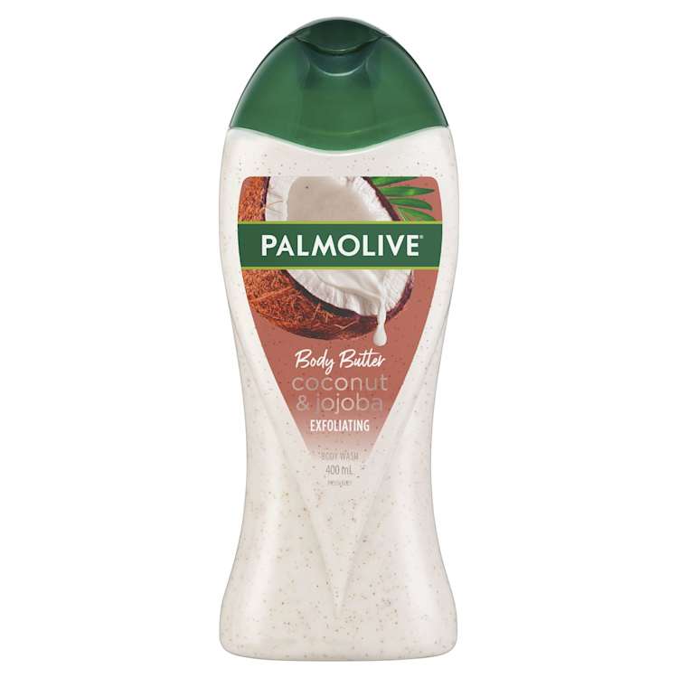 Palmolive Body Butter Coconut & Jojoba Body Wash, Exfoliating Scrub with Real Fruit Seeds