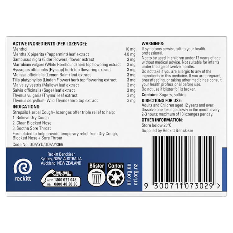 Strepsils Herbal Cough Lozenges Fresh Menthol