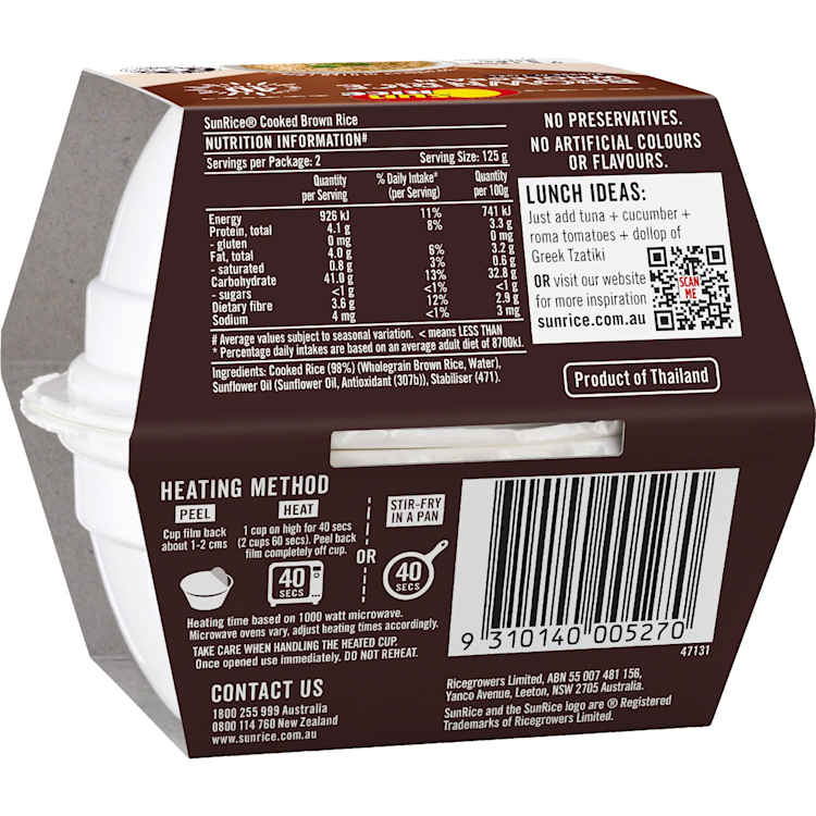 SunRice Brown Rice Cups