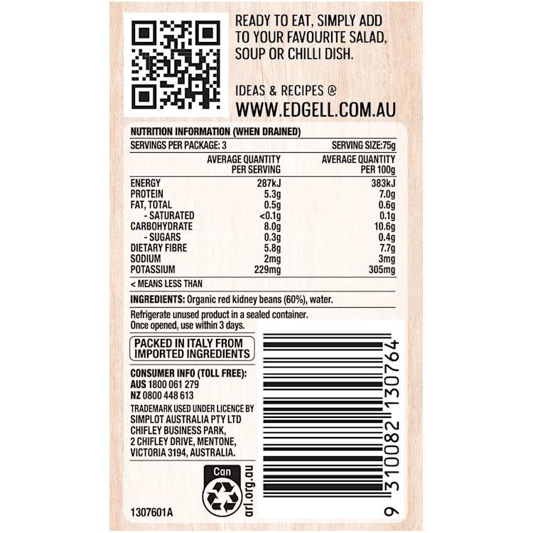 Edgell Organic No Added Salt Red Kidney Beans