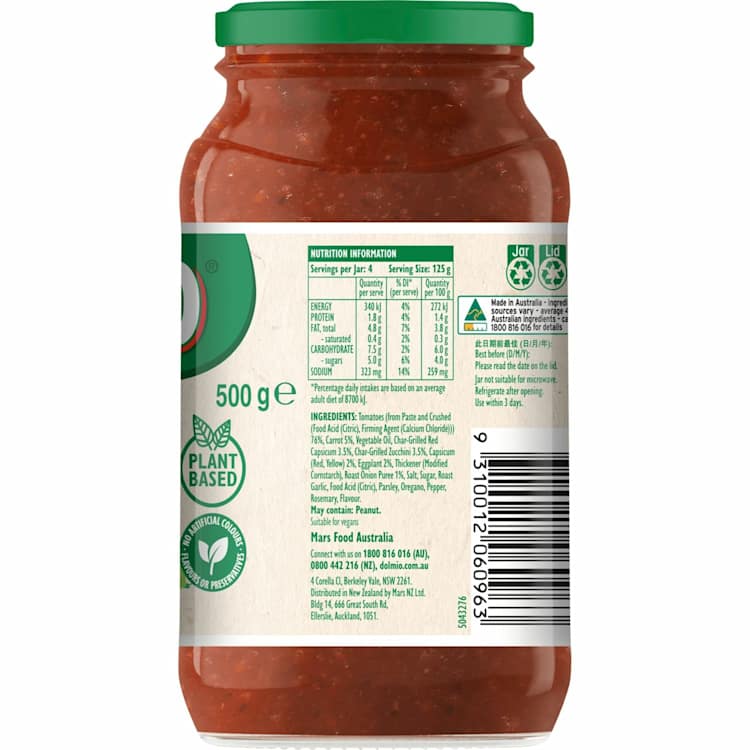 Dolmio Pasta Sauce Vegetables Mediterranean Style Jar