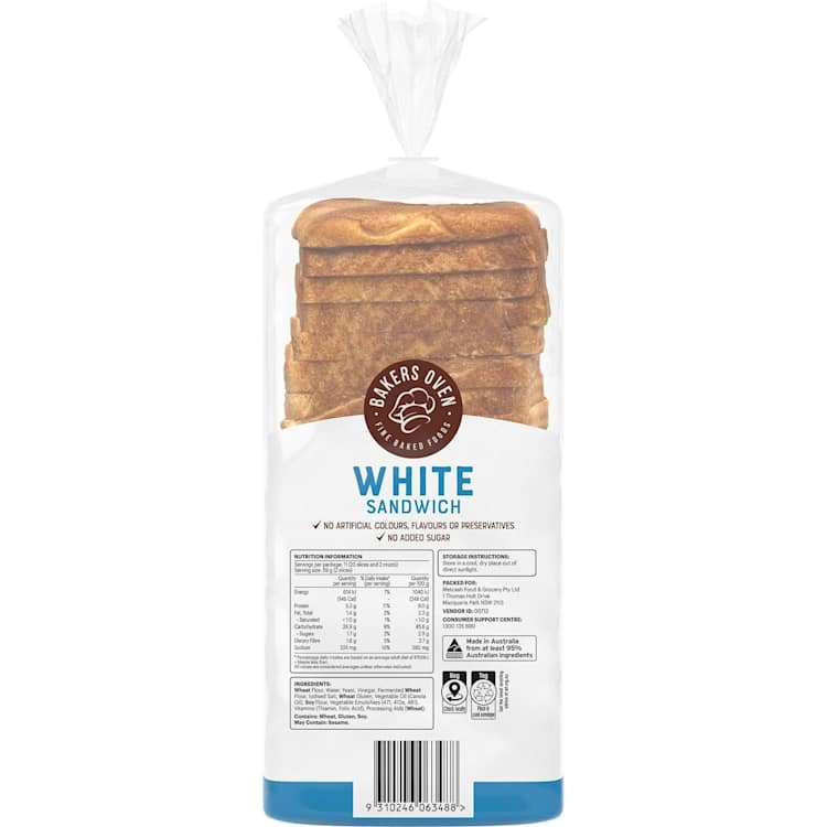 Bakers Oven White Sandwich Bread