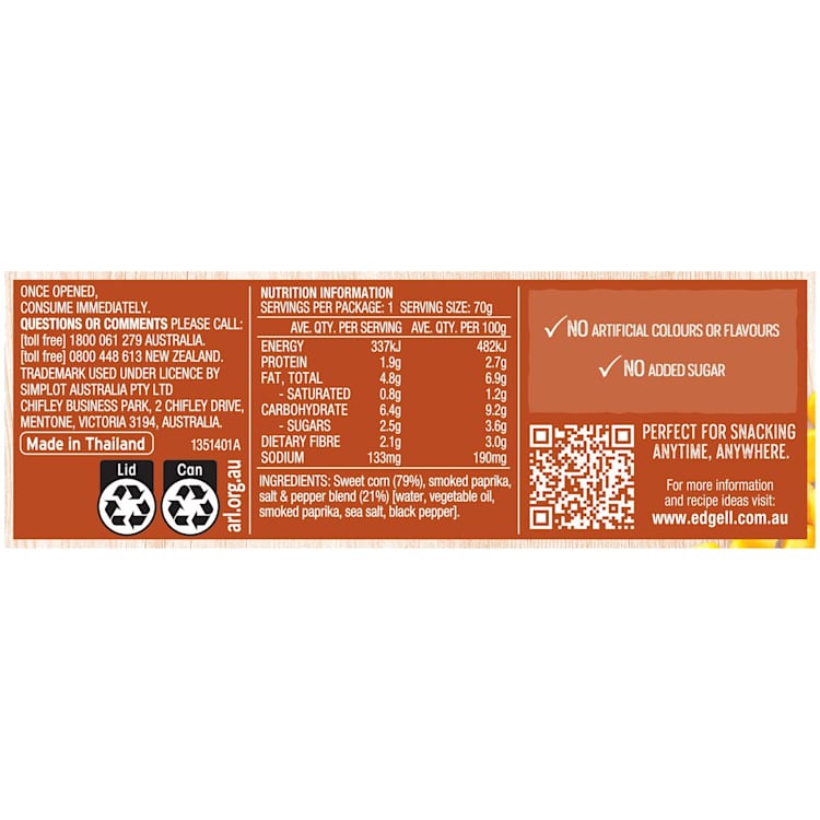 Edgell Snack Time Corn With Paprika Salt And Pepper