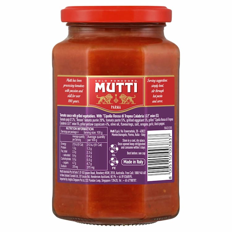 Mutti Pasta Sauce Rossoro Tomatoes & Grilled Vegetables
