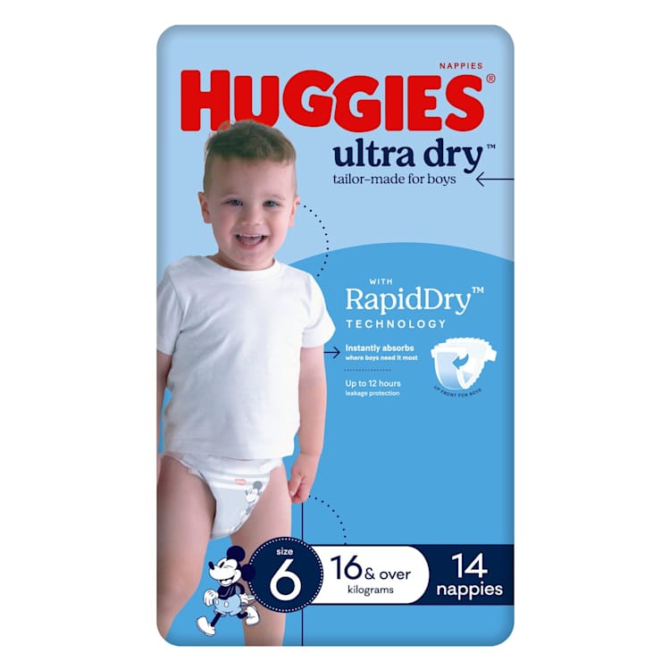 Huggies Ultra Dry Nappies Boys Size 6 Junior (16kg+)