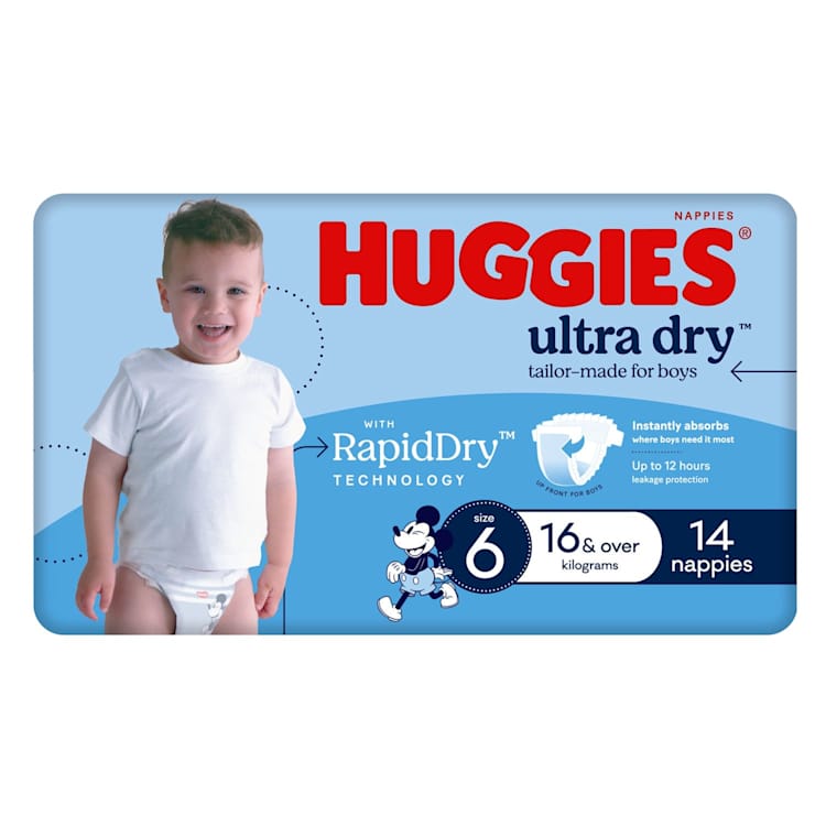 Huggies Ultra Dry Nappies Boys Size 6 Junior (16kg+)