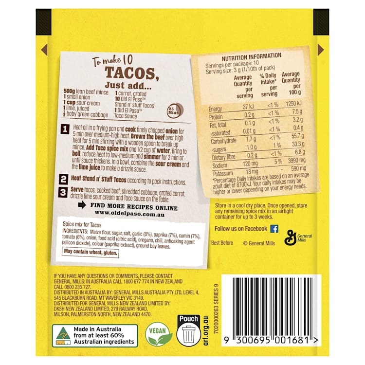 Old El Paso Mexican Reduced Salt Taco Spice Mix Mild