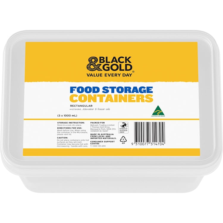 Black & Gold Rectangle Container 3 Pack | IGA Shop Online