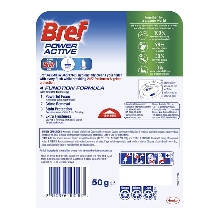 Bref Power Active Juicy Lemon Rim Block Toilet Cleaner 50g | IGA Shop ...