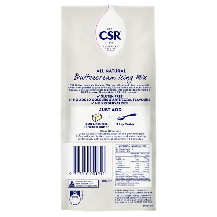 CSR All Natural Buttercream Icing Mix Vanilla