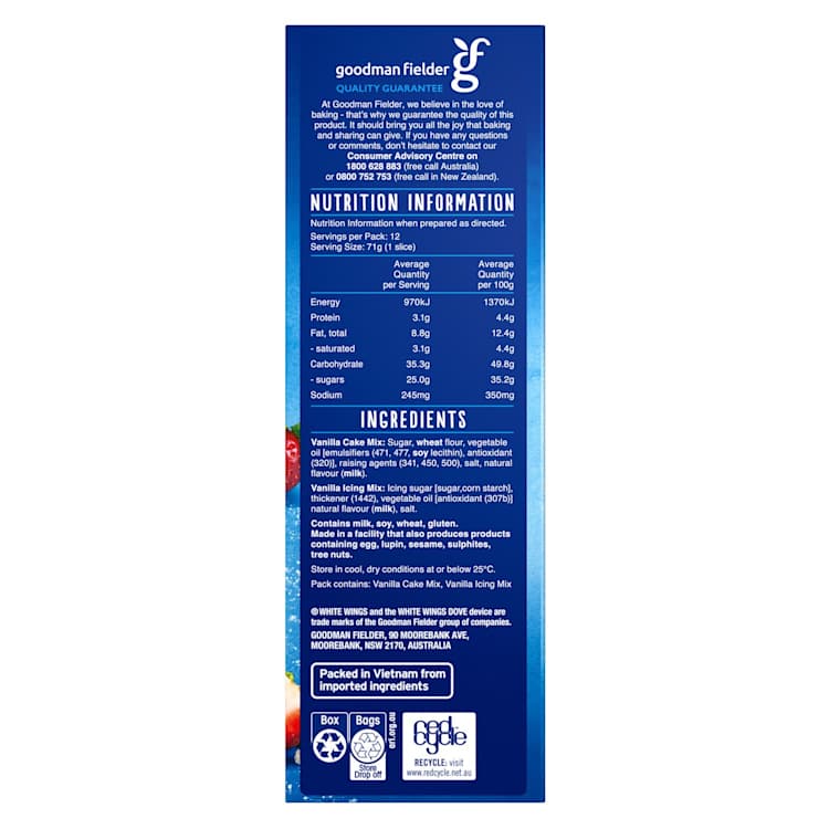 White Wings Cake Mix Layered Vanilla