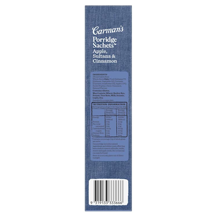 Carman's Gourmet Porridge Sachets Apple Sultana & Cinnamon