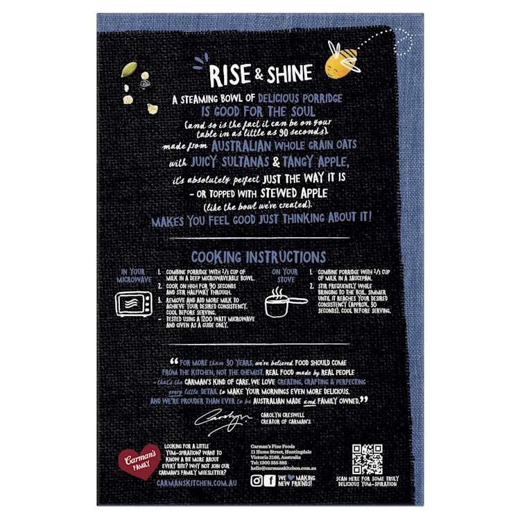 Carman's Gourmet Porridge Sachets Apple Sultana & Cinnamon