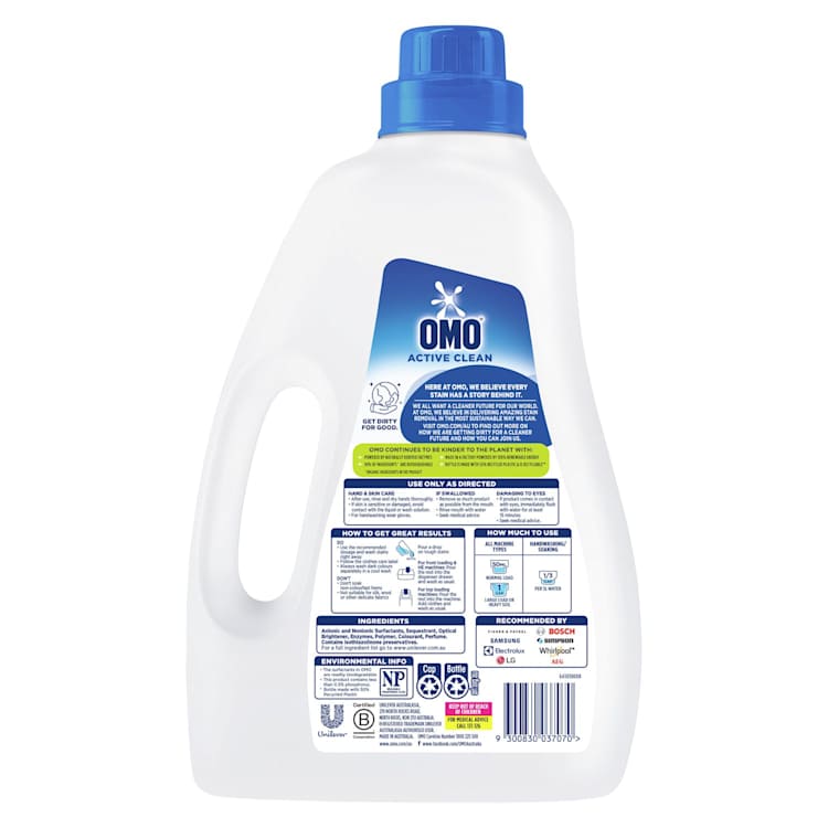 OMO Active Clean Laundry Liquid Detergent Front & Top Loader