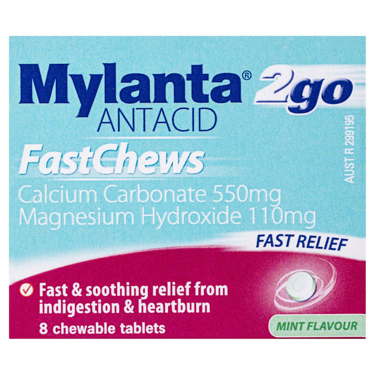 Mylanta 2 Go Antacid FastChews Chewable Tablets Mint