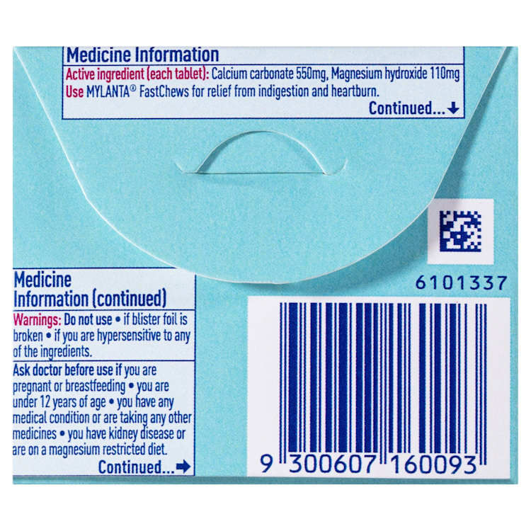 Mylanta 2 Go Antacid FastChews Chewable Tablets Mint