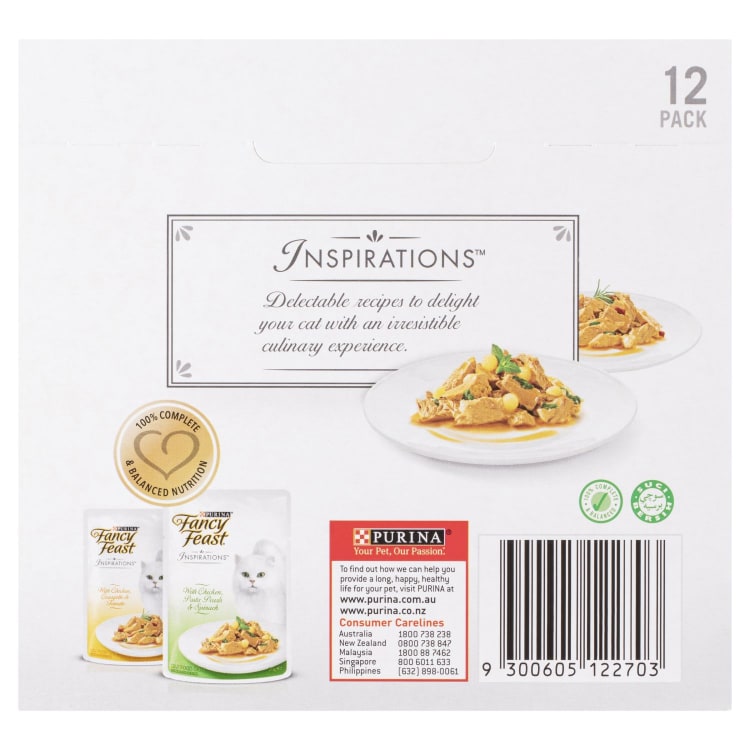 Fancy Feast Adult Inspirations Chicken Courgette & Tomato and Chicken Pasta Pearls & Spinach Wet Cat Food