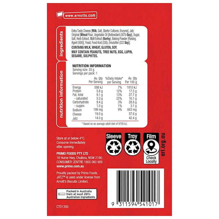 Primo Arnott's Jatz & Extra Tasty Cheese