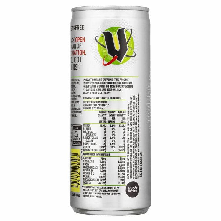 V Energy Drink Sugar Free With Guarana