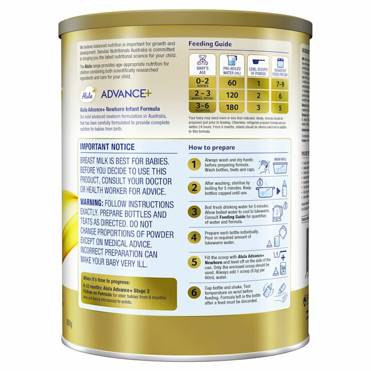 Alula Advance+ Stage 1 Newborn Infant Formula 0-6 Months