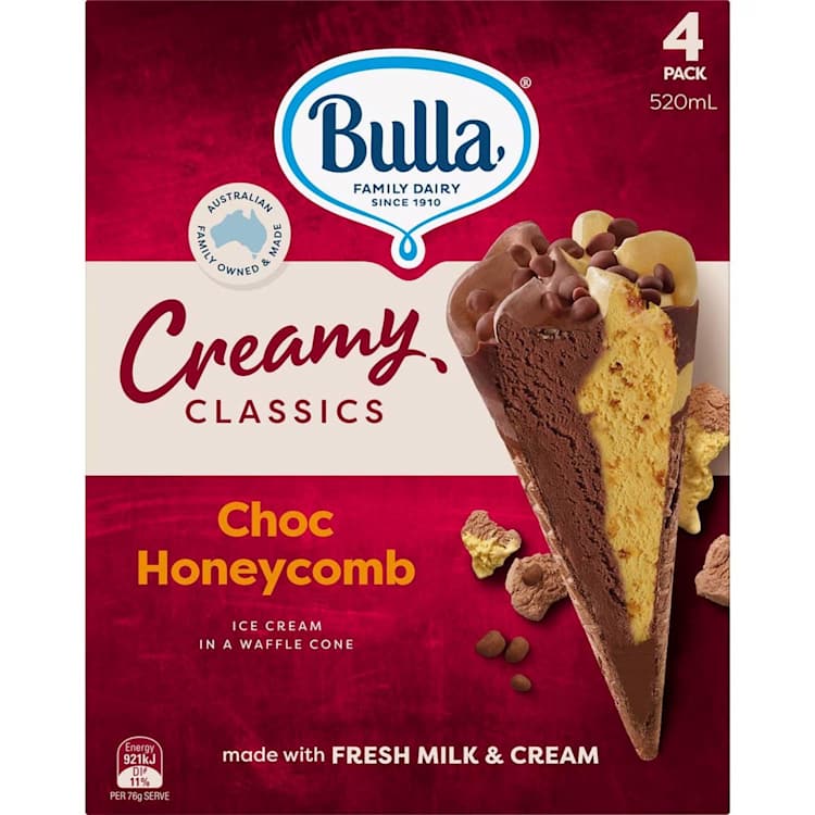 Bulla Creamy Classics Cones Choc Honeycomb 