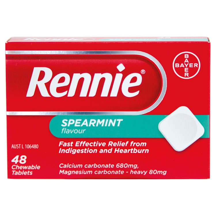 Rennie Indigestion and Heartburn Relief Spearmint Chewable Tablets