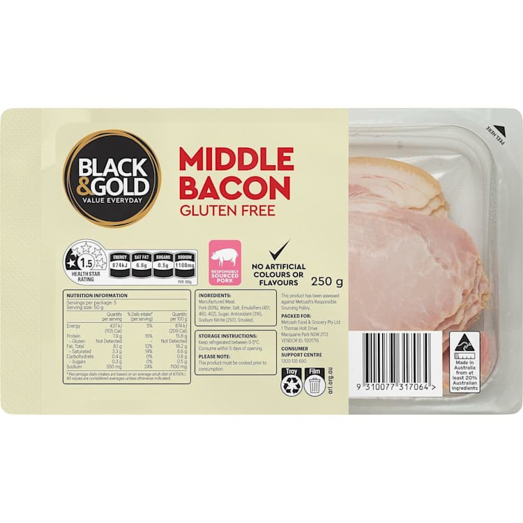 Black & Gold Bacon Middle Rind On
