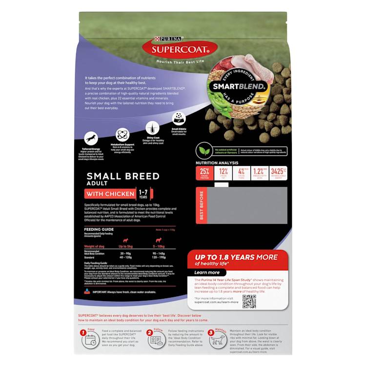 Purina Supercoat Adult Small Dog Food Small Breed Chickeg