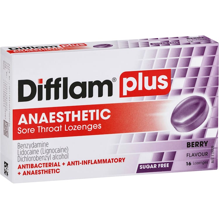 Difflam Plus Sore Throat Lozenges + Anaesthetic Blackcurrant