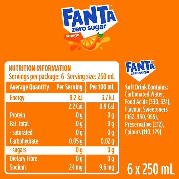 Fanta Orange Zero Sugar Soft Drink Multipack Cans