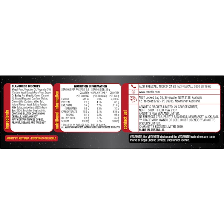 Arnott's Shapes Cracker Biscuits Vegemite & Cheese