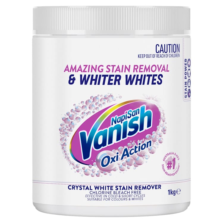 Vanish NapiSan Oxi Action Powder Fabric Stain Remover & Whitener Crystal White