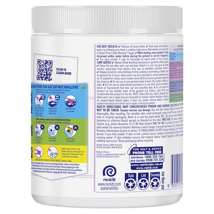 Vanish NapiSan Oxi Action Powder Fabric Stain Remover & Whitener Crystal White