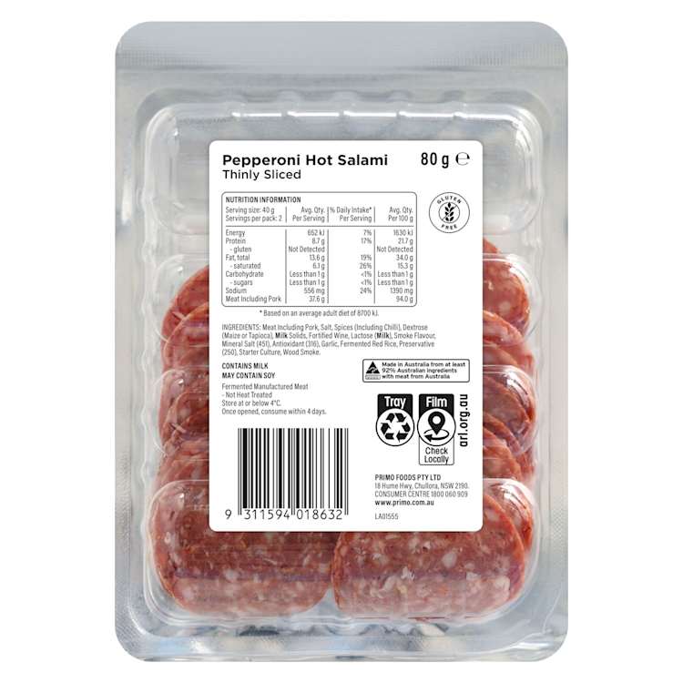 Primo Thinly Sliced Pepperoni Hot Salami