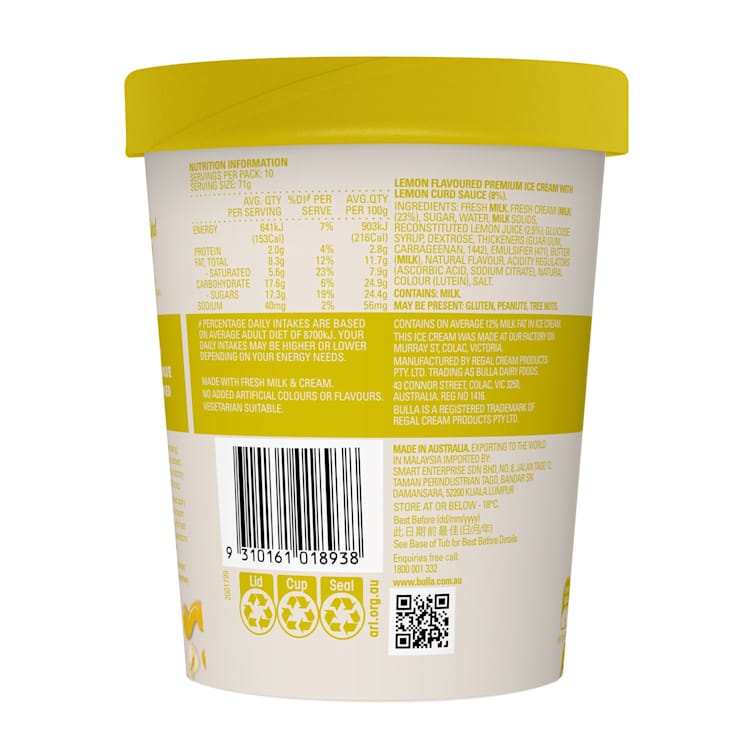 Bulla Murray Street Ice Cream Tubs Lemon Curd