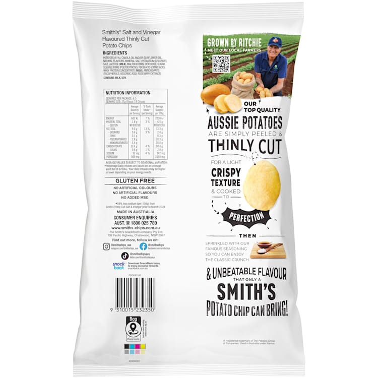 Smith's Thinly Cut Potato Chips Salt & Vinegar