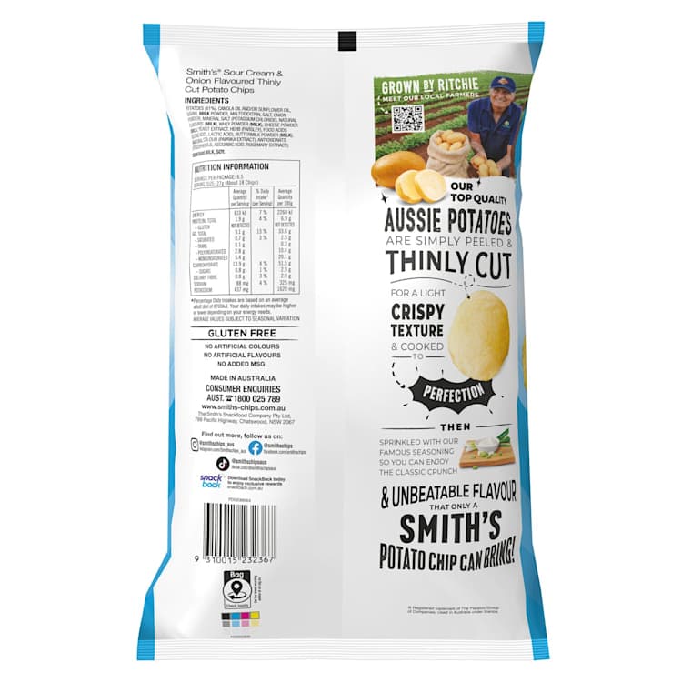Smith's Thinly Cut Potato Chips Sour Cream & Onion