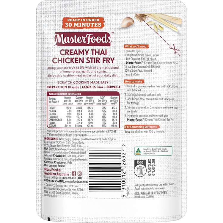 MasterFoods Stir Fry Recipe Base Creamy Thai Chicken