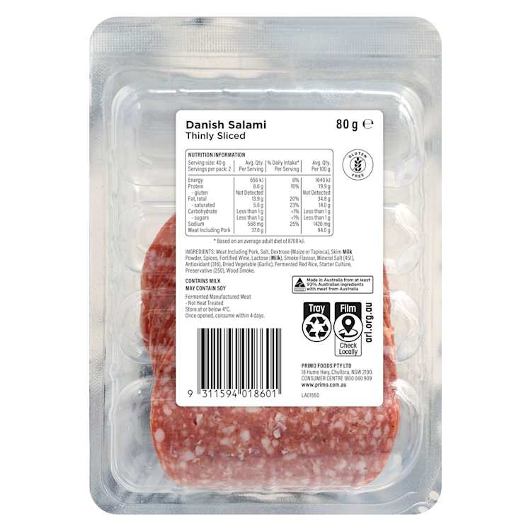 Primo Thinly Sliced Danish Mild Salami