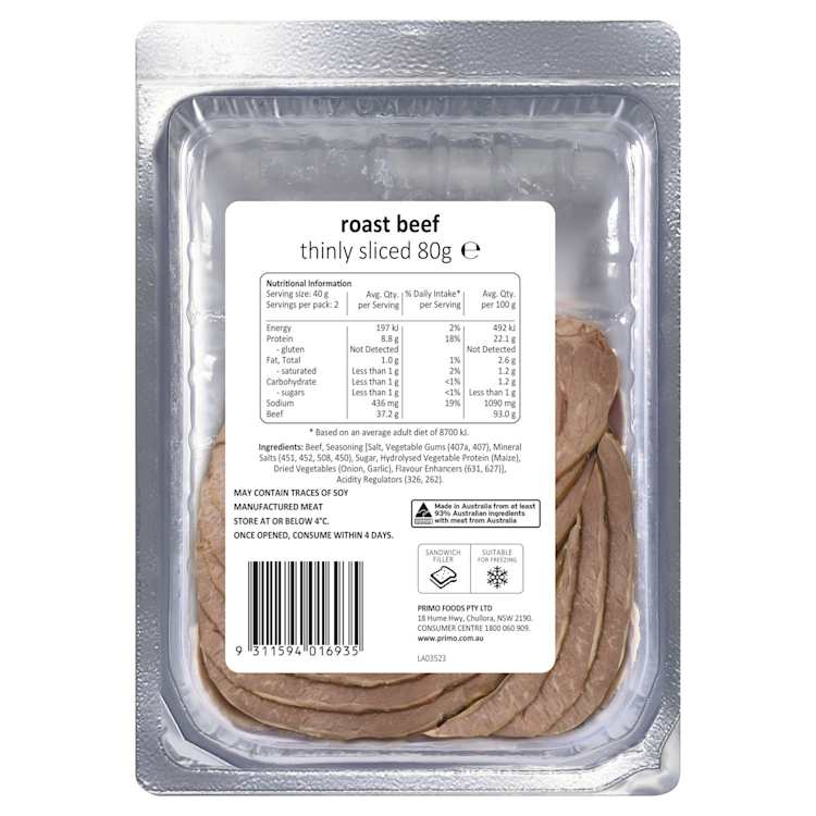 Primo Thinly Sliced Roast Beef