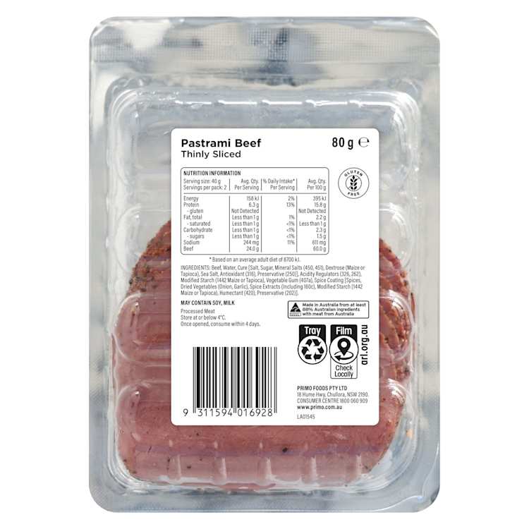 Primo Thinly Sliced Pastrami Beef