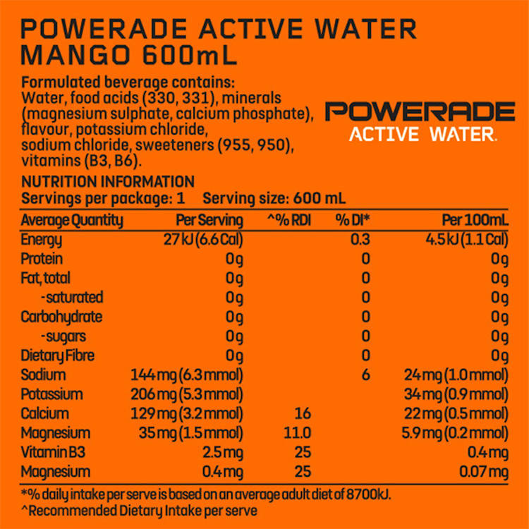 Powerade Active Water Mango No Sugar Sipper Cap