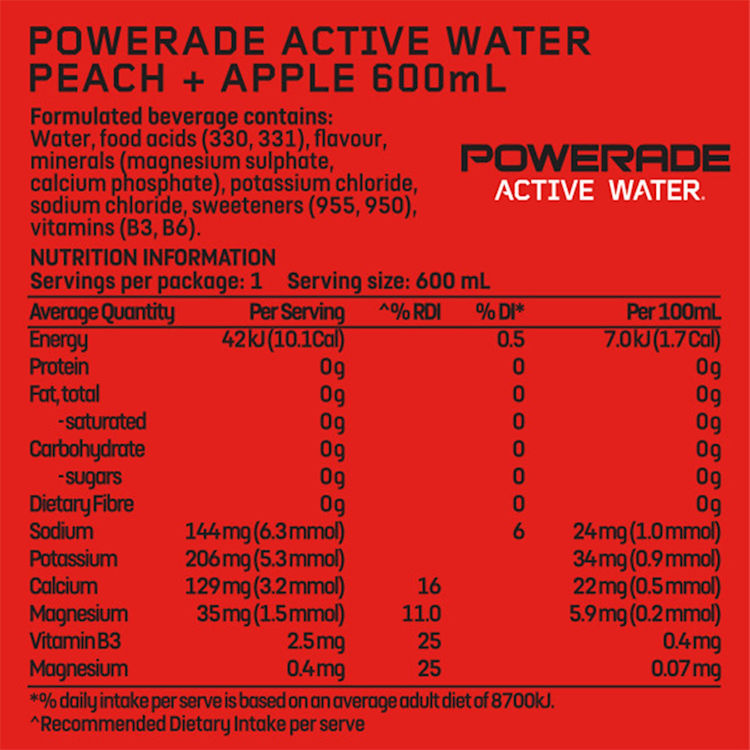 Powerade Active Water Peach and Apple No Sugar Sipper Cap