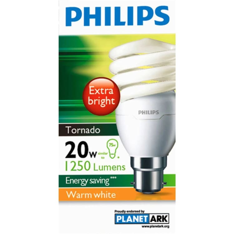 Philips CFL Tornado Warm White Globe 20W BC Base