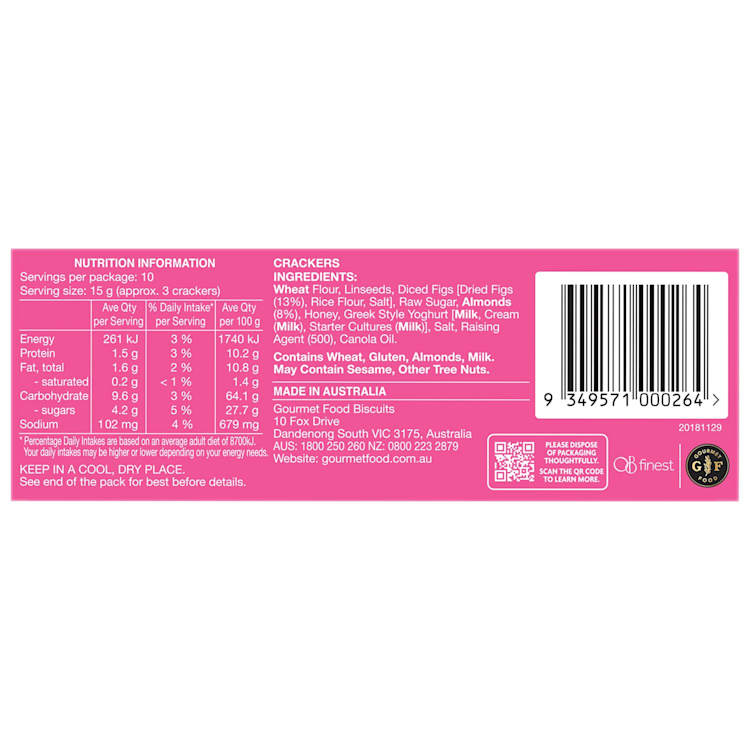 OB Finest Specialty Crackers Fig & Almond