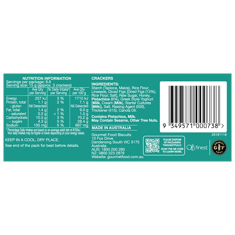 OB Finest Specialty Crackers Gluten Free Fig & Pistachio