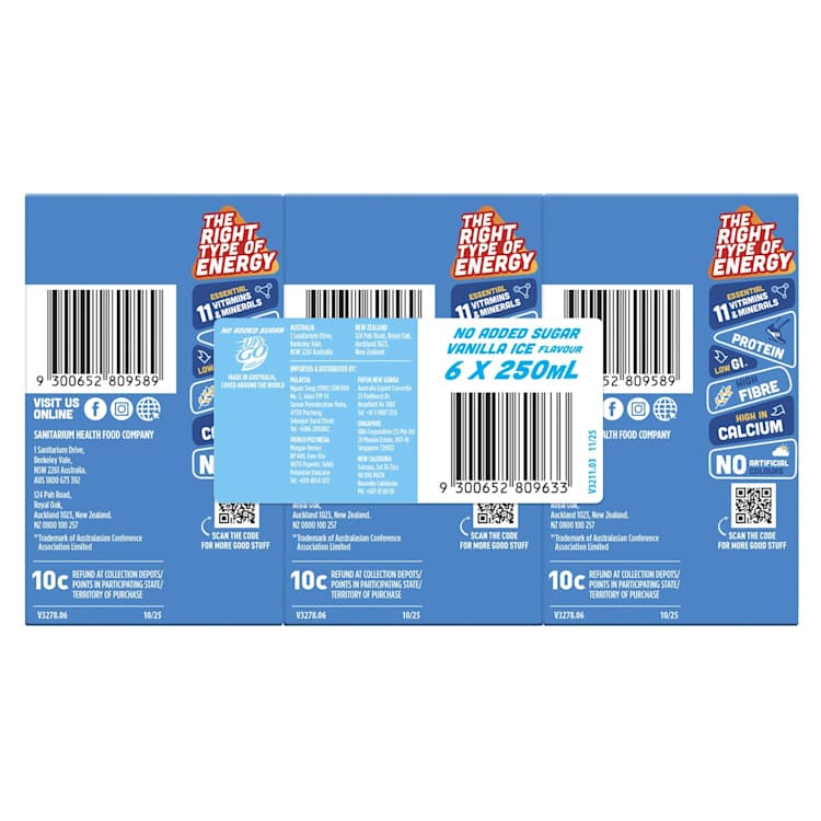 Up & Go Liquid Breakfast Vanilla Ice With No Added Sugar