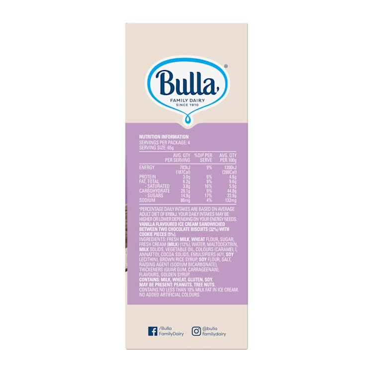 Bulla Cookies & Cream Ice Cream Sandwiches