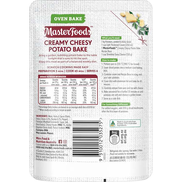 MasterFoods Side Dish Creamy Cheesy Potato Bake