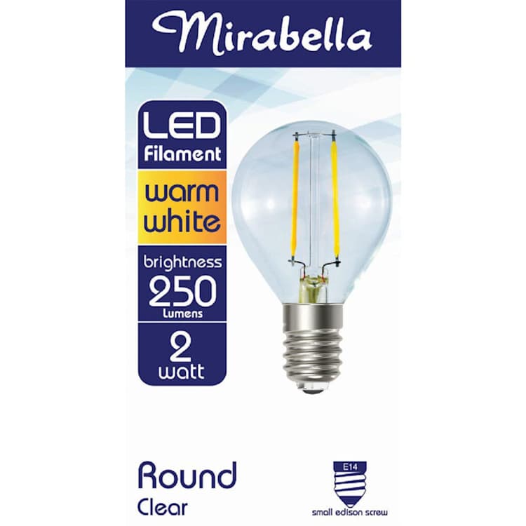 Mirabella LED Filament Globe 2 Watt Small Edison Screw 250 Lumens Warm White